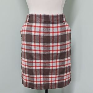 Eddie Bauer Skirt Womens 4 Brown Multi Plaid Wool Cashmere Blend Preppy Academia